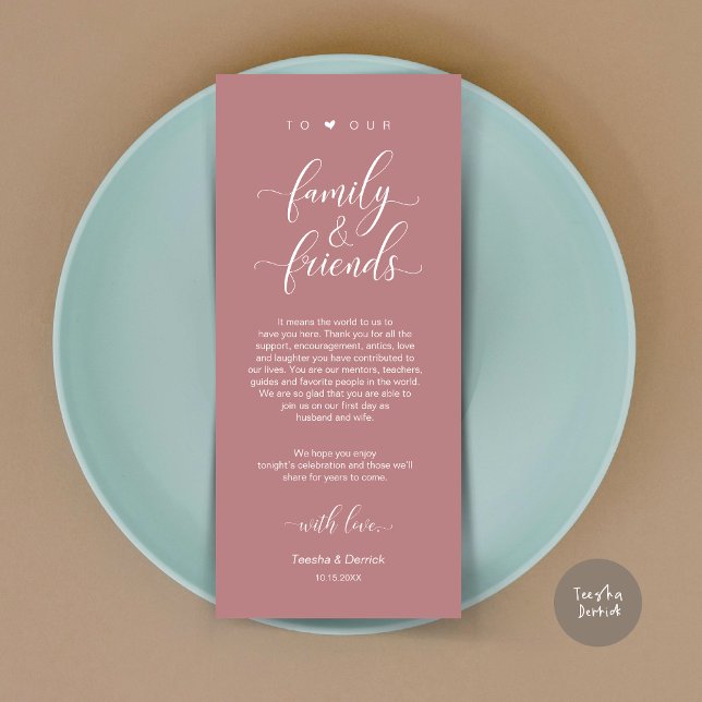 Dîner Cadre Merci, Rose Dusty Carte (Dinner Place Setting Thank You Card, Modern Classy Wedding, in Dusty Rose Pink)