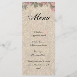 Dîner Carte Menu Mariage Fleurs romantiques
