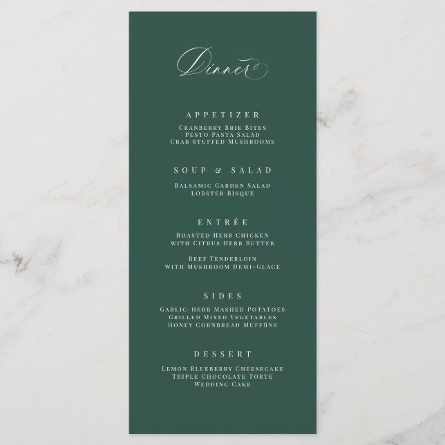 Dîner Classique Menu Mariage Réception Carte Repas (Devant)