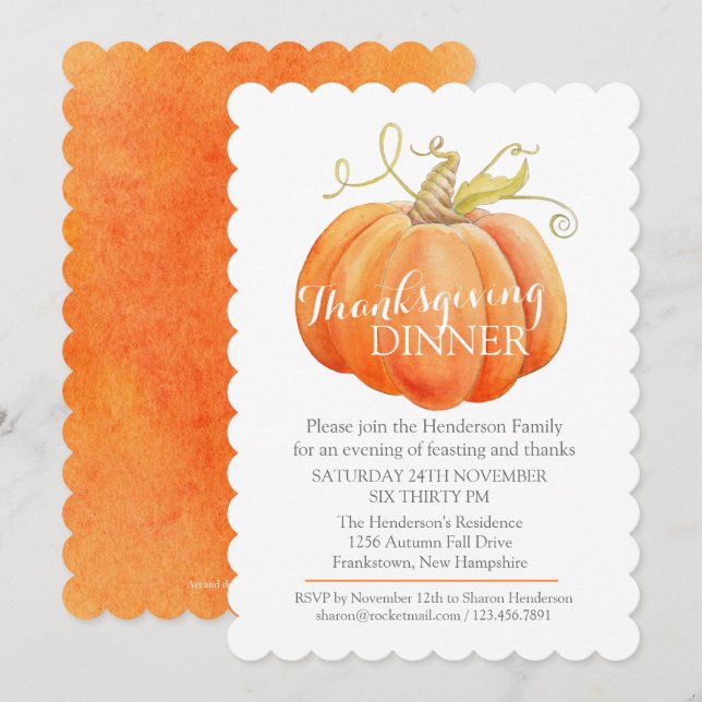 Dîner d'action de grâces d'automne invitation aqua (Devant / Derrière)