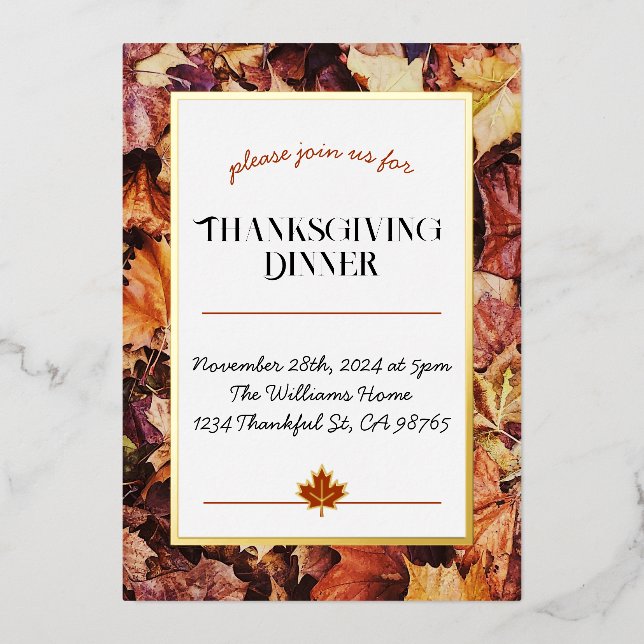 Dîner d'action de grâces Invitation - Feuilles de  (Recto)
