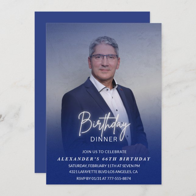 Dîner d'anniversaire 66e invitation Photo Hommes (Devant / Derrière)