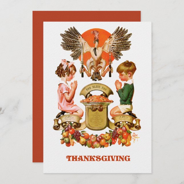 Dîner d'art vintage Thanksgiving Invitation (Devant / Derrière)