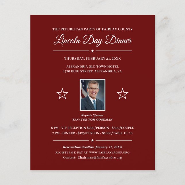 Dîner de collecte de fonds politique Invitation av (Devant)