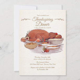 Dîner de dinde en aquarelle Invitation