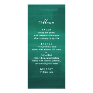 Dîner de mariage moderne vert foncé. Menu émeraude
