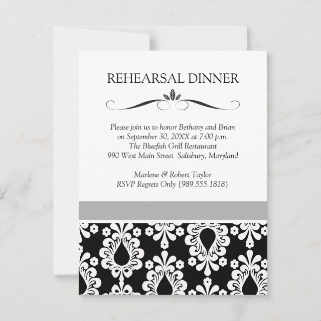 Dîner de Mariage noir et blanc Invitations (Devant)