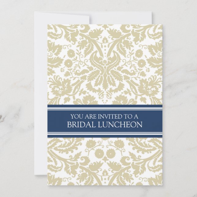 Dîner de mariée Bleu Beige Damask Invitation (Devant)