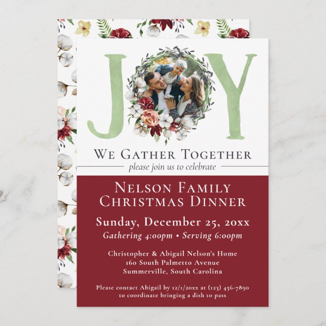 Dîner de Noël en coton Floral du Sud Invitation (Devant / Derrière)