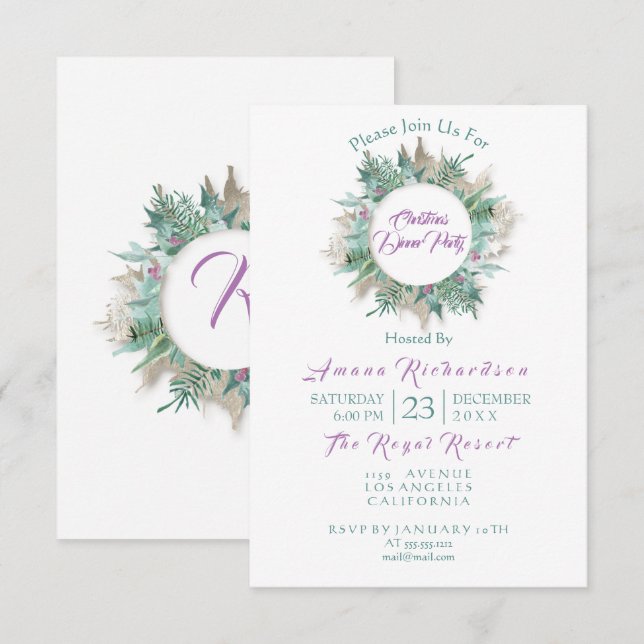 Dîner de Noël Invitation Monnaie pourpre (Devant / Derrière)