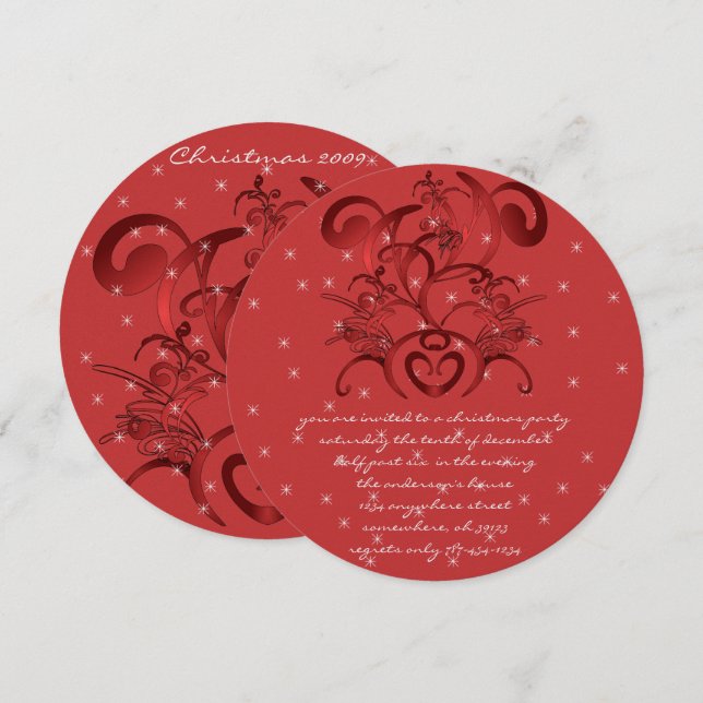 Dîner de Noël Red Swirl Invitations (Devant / Derrière)