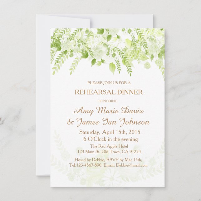 Dîner de printemps fleuri Boho vert Invitation (Devant)