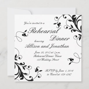 Dîner de répétition Black White Swirls Invitation