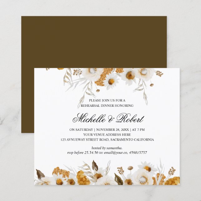 Dîner de répétition blanc Mimosa jaune (Devant / Derrière)