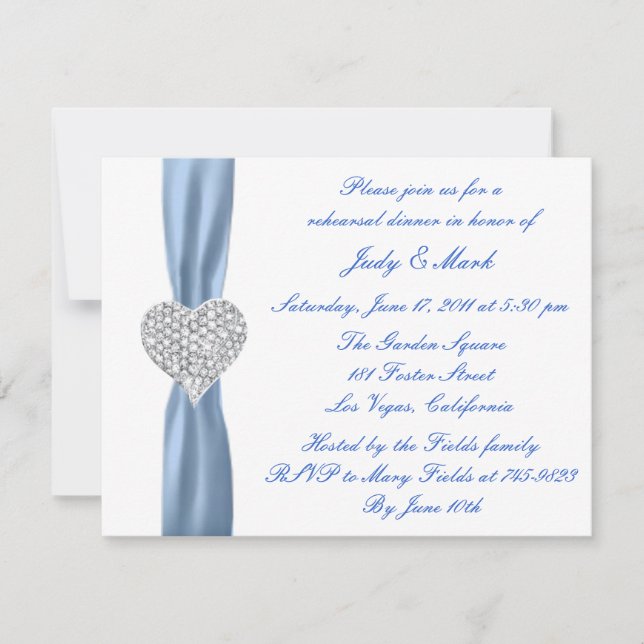 Dîner de répétition bleu Diamond Heart Invitation (Devant)