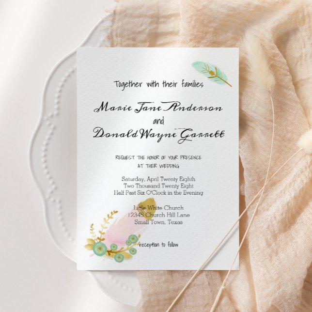 Dîner de répétition Boho Pink and Gold Feathes (Créateur téléchargé)