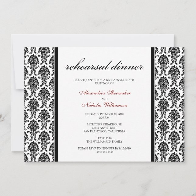 Dîner de répétition Damas de charme Invitation (no (Devant)