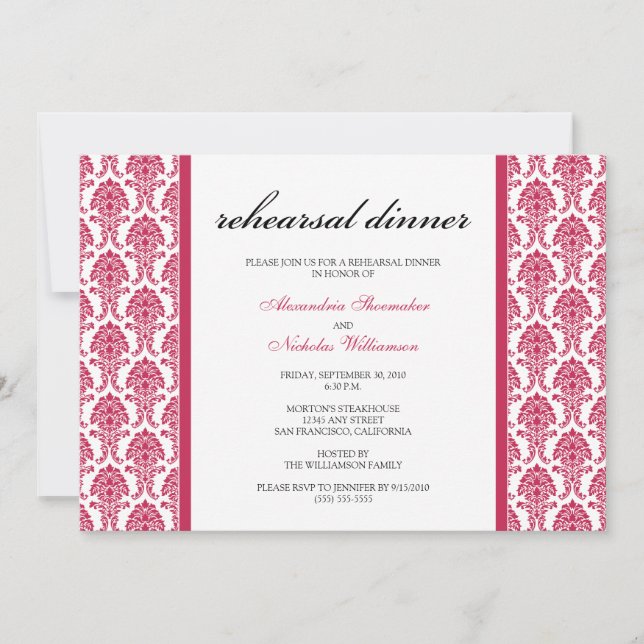 Dîner de répétition Damask de charme Invitation (f (Devant)