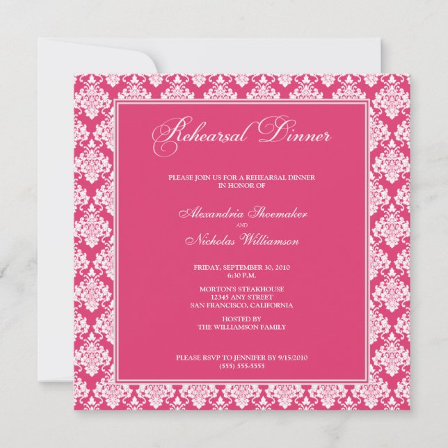 Dîner de répétition Damask stupéfiant Invitation ( (Devant)