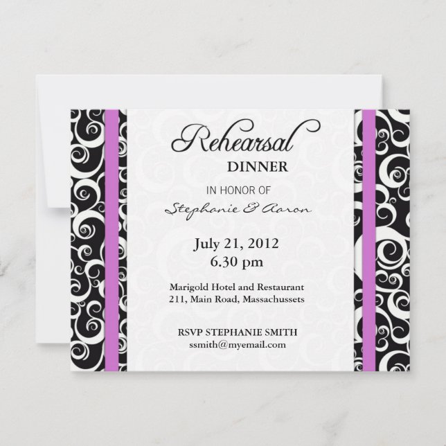 Dîner de répétition Damask Swirl Carte en violet (Devant)