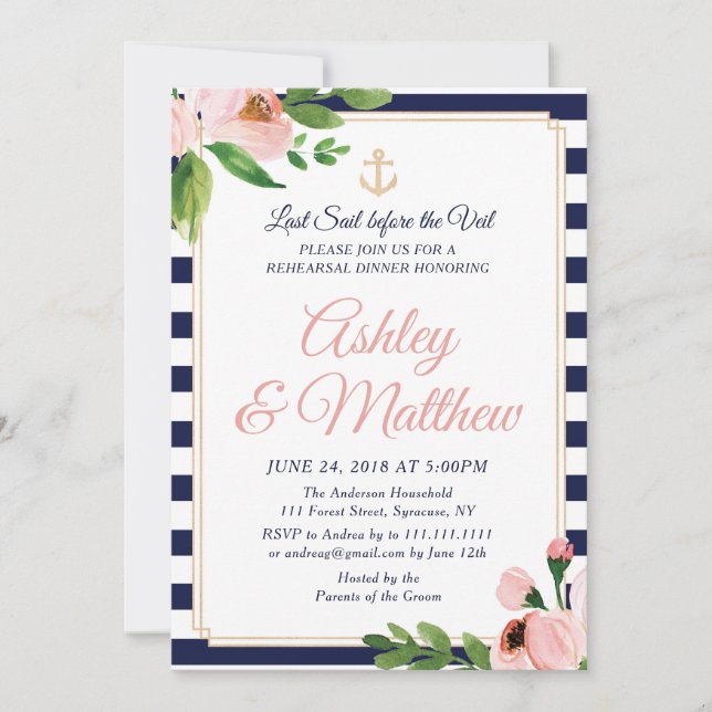 Dîner de répétition de Ancres nautiques Invitation (Devant)