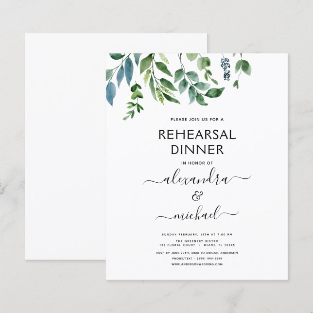 Dîner de répétition de budget Feuillage Verdure Él (Devant / Derrière)
