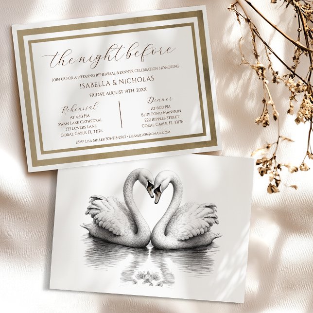 Dîner de répétition de cygne Invitation de mariage (Romantic Night Before Invite)