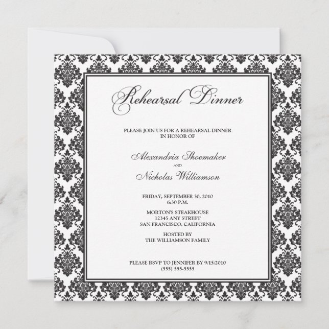 Dîner de répétition de Damas étonnant Invitation ( (Devant)