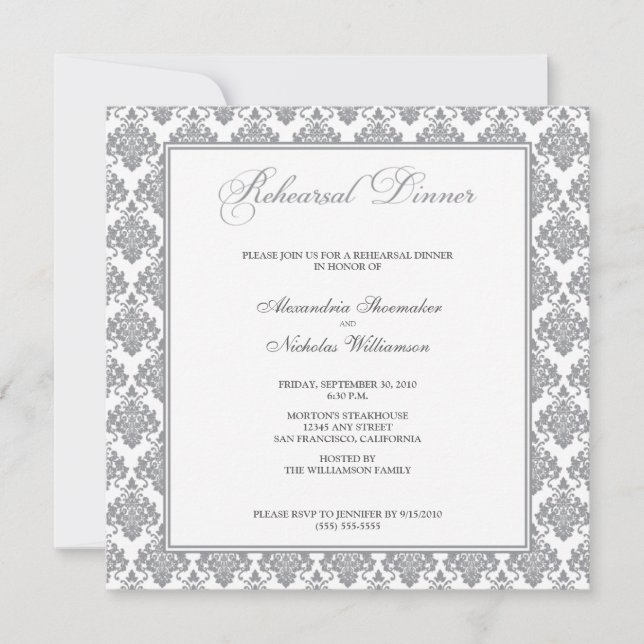 Dîner de répétition de Damas étonnant Invitation ( (Devant)