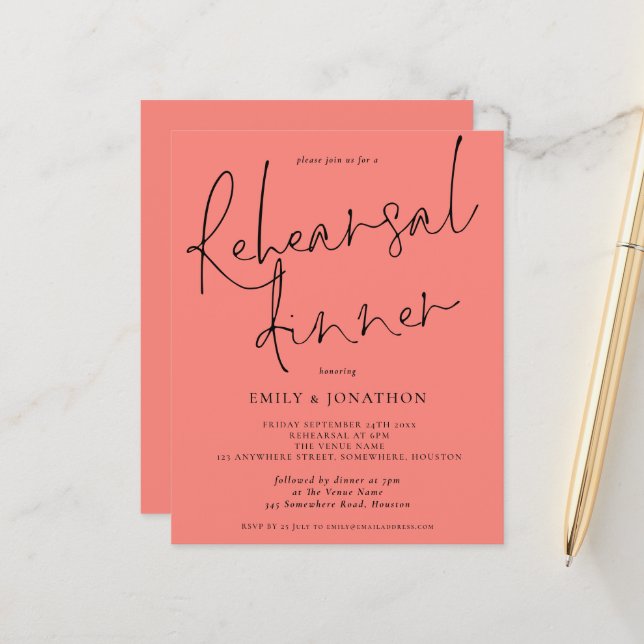 Dîner de répétition de mariage économique Invitati (Devant/Arrière en situation)