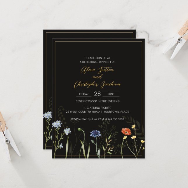 Dîner de répétition de mariage floral sauvage et l (Devant/Arrière en situation)