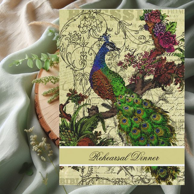 Dîner de répétition de paon vintage Invitation (Créateur téléchargé)