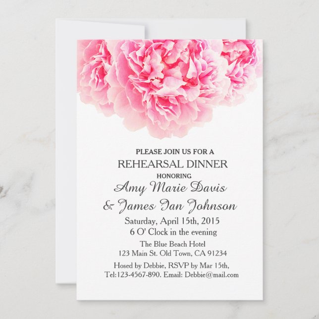 Dîner de répétition de pivoines roses invitation p (Devant)