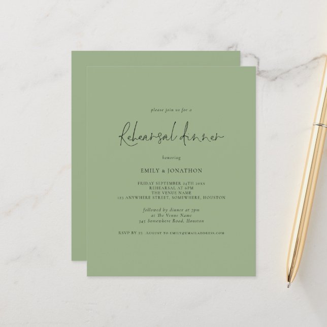 Dîner de répétition du Mariage budgétaire Sage Inv (Devant/Arrière en situation)
