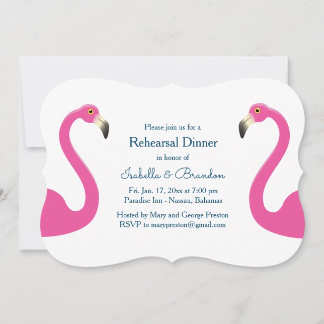 Dîner de répétition Flamant rose rose Invitation (Devant)