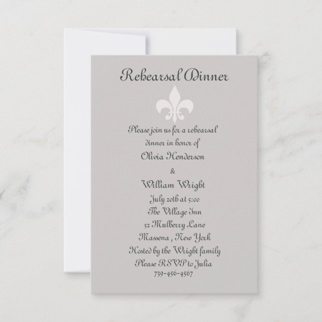 Dîner de répétition Fleur de Lise Gris Invitation (Devant)
