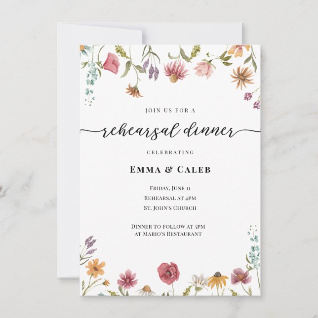 Dîner de répétition fleur sauvage invitation (Devant)