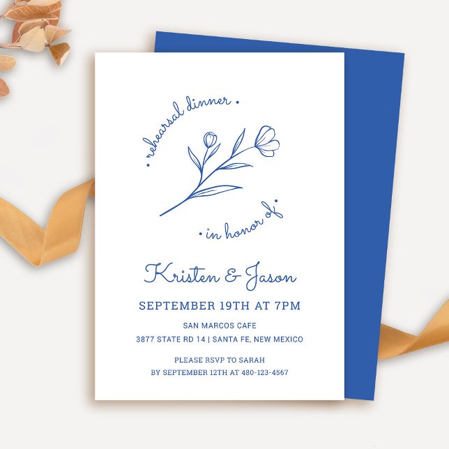 Dîner de répétition fleur sauvage Invitation à Cob (Wildflower Rehearsal Dinner Invitation in Cobalt Blue)