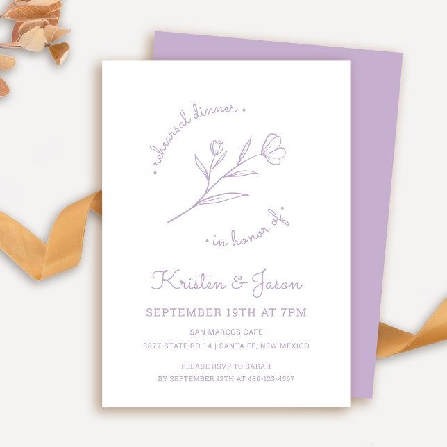 Dîner de répétition fleur sauvage Invitation à Lil (Wildflower Rehearsal Dinner Invitation in Lilac)