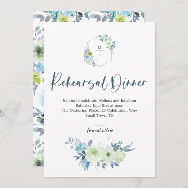 Dîner de répétition Floral bleu clair jaune vert (Devant / Derrière)