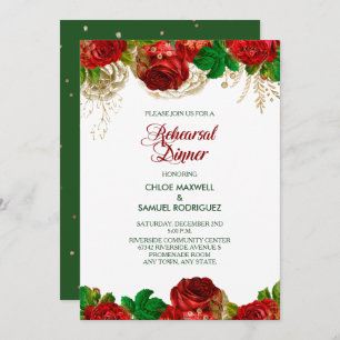 Dîner de répétition Floral Roses rouges Invitation