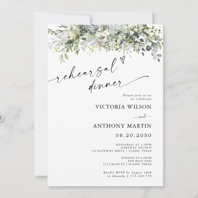 Dîner de répétition florale Eucalyptus Invitation (Devant)