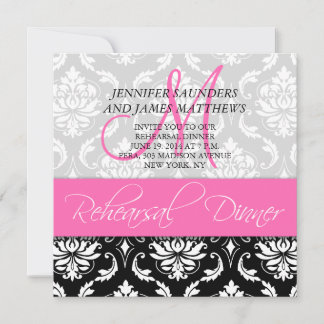 Dîner de répétition Invitation Damask Monogram Hot