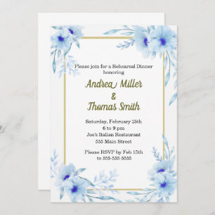Dîner de répétition Invitation Floral Blue Gold