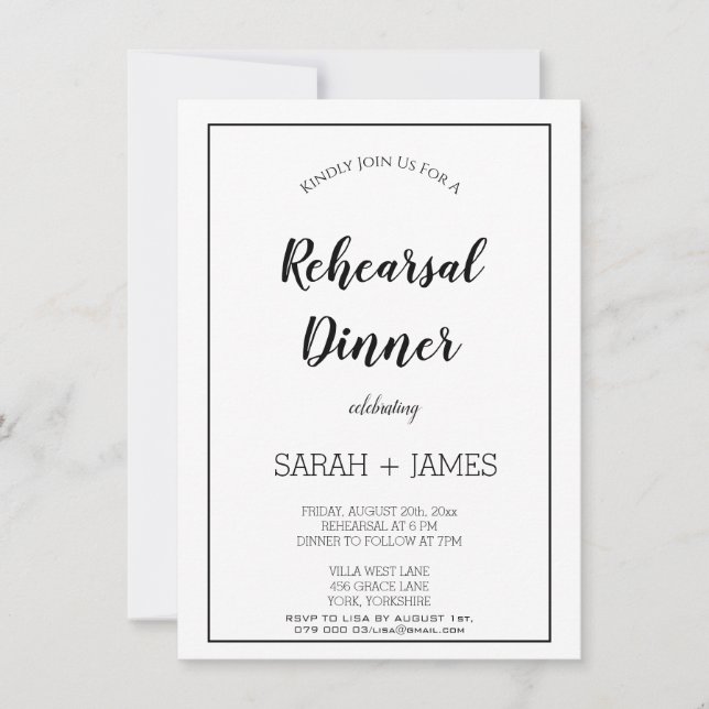 Dîner de répétition Invitation minimaliste (Devant)