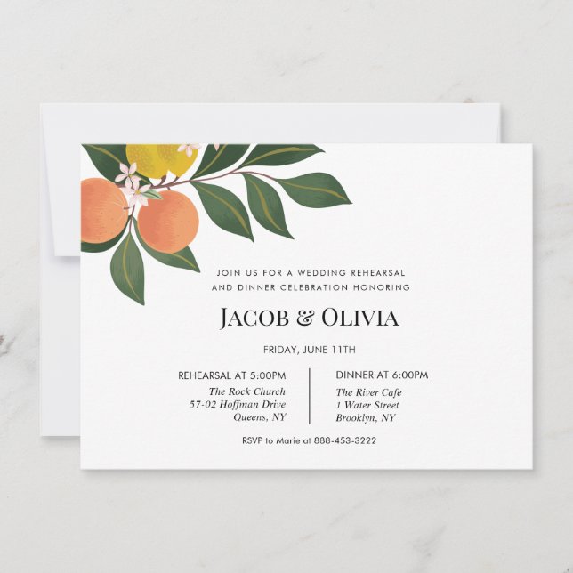 Dîner de répétition Mariage Citrus invitation (Devant)