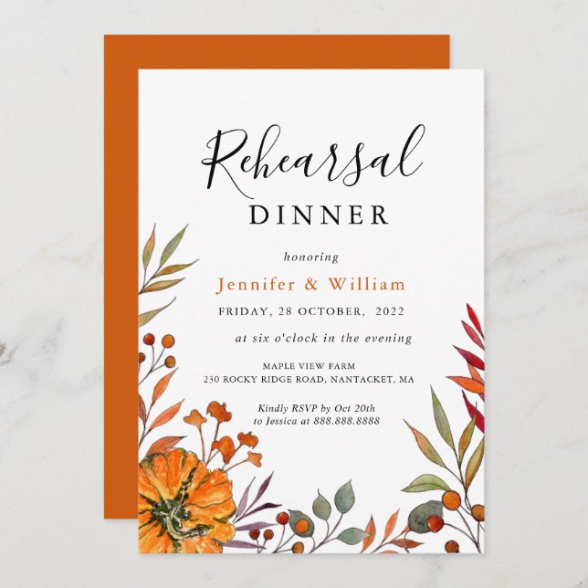 Dîner de répétition mariage de automne Invitation (Devant / Derrière)
