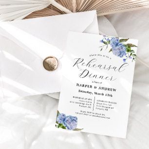 Dîner de répétition Mariage Floral bleu Invitation