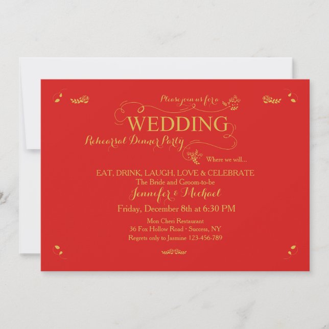 Dîner de répétition mariage Invitation Red (Devant)