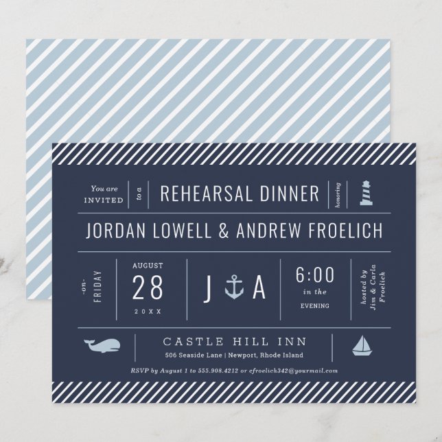 Dîner de répétition nautique Faire-part d'invitati (Devant / Derrière)